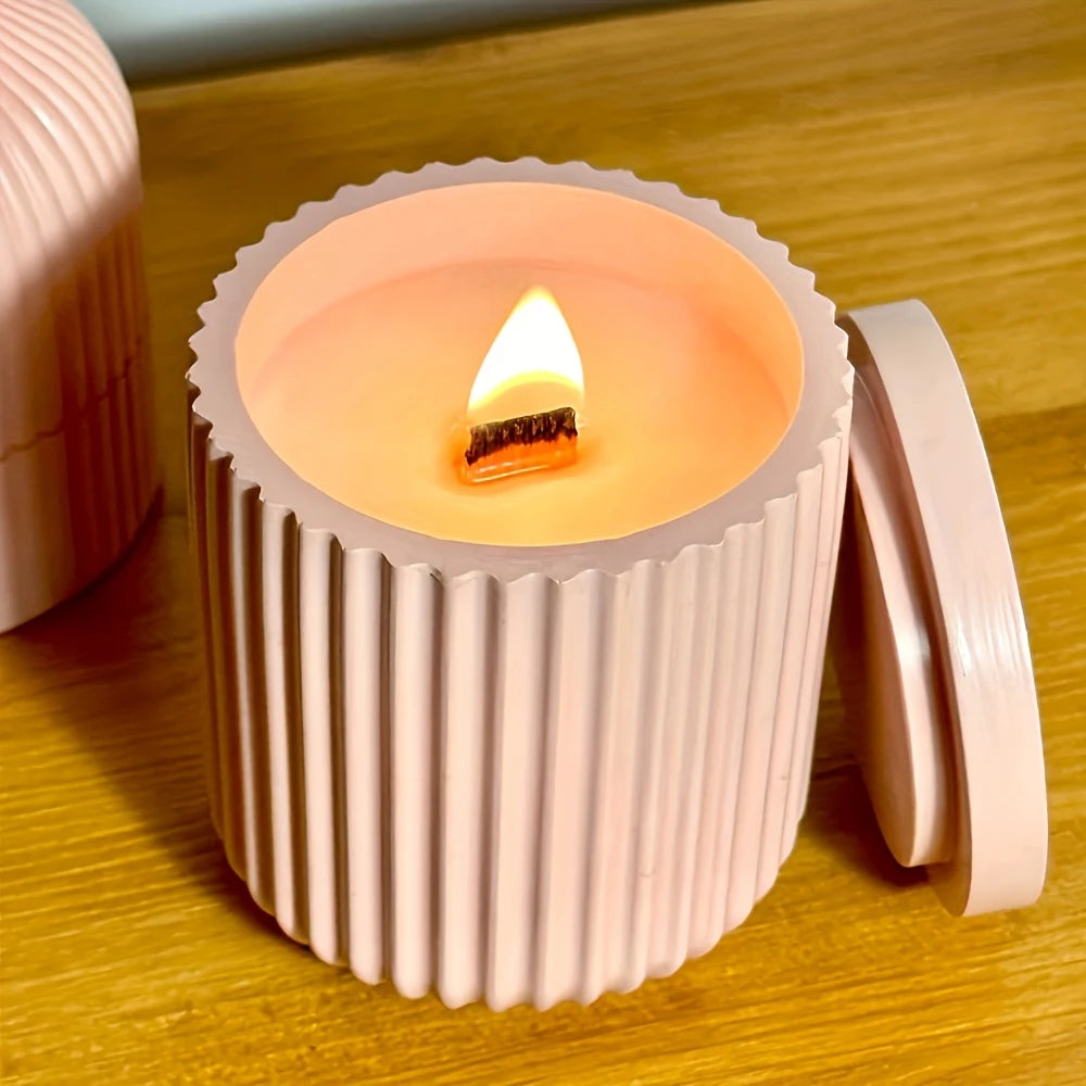 Vasculum 2 Nádobky vroubkované z betonu + obrácené víčko sada