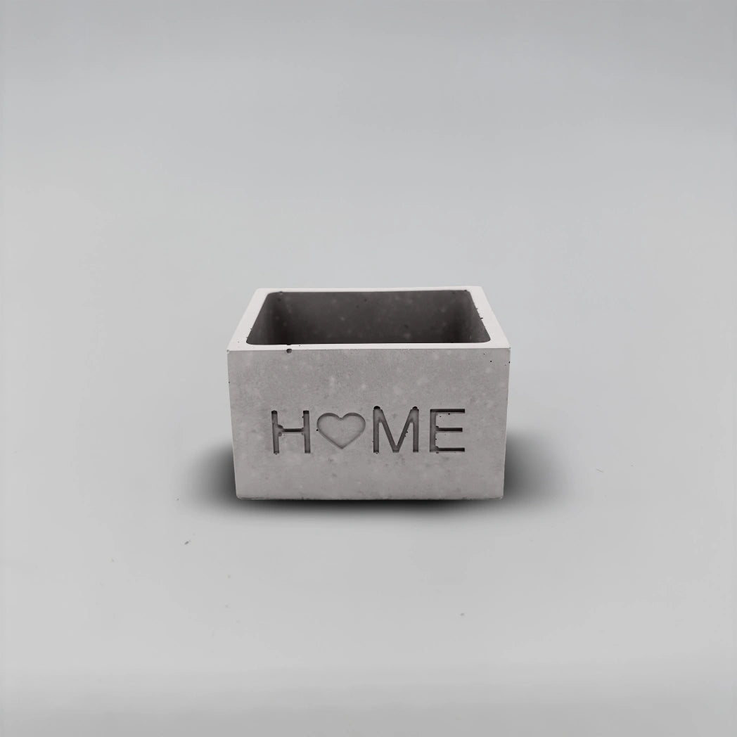 Pot ,HOME, Květináček malý s drenáží z betonu hranatý