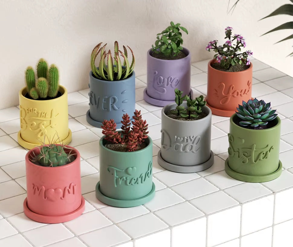 Pot ,I Love my Dad, Květináček s drenáží z betonu + podtácek