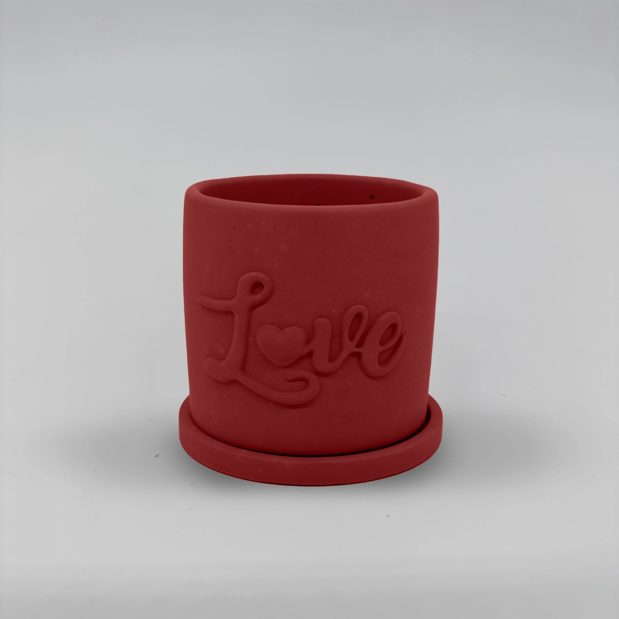 Pot ,Love, Květináček s drenáží z betonu + podtácek