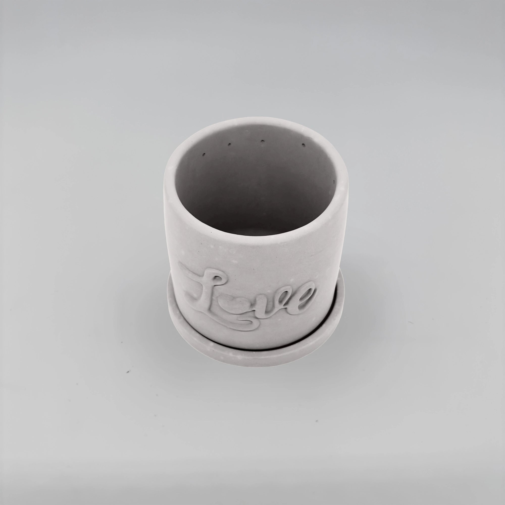 Pot ,Love, Květináček s drenáží z betonu + podtácek