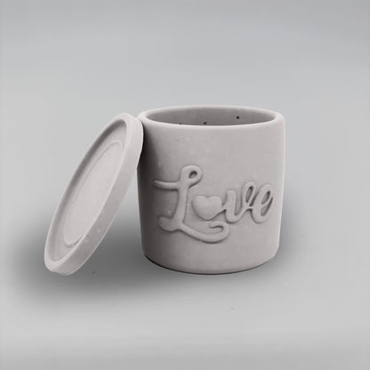 Pot ,Love, Květináček s drenáží z betonu + podtácek